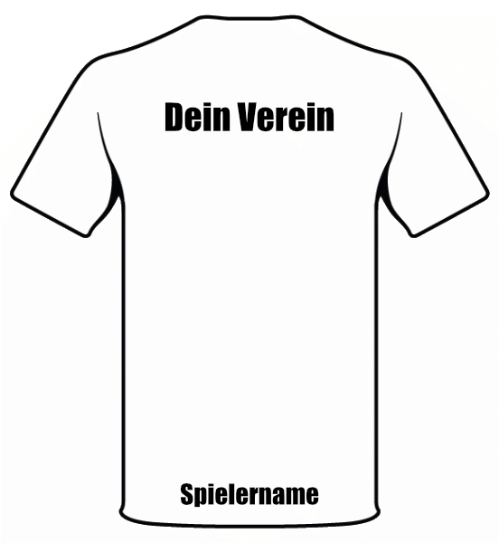 Vereinsname gerade, Spielername über dem Saum